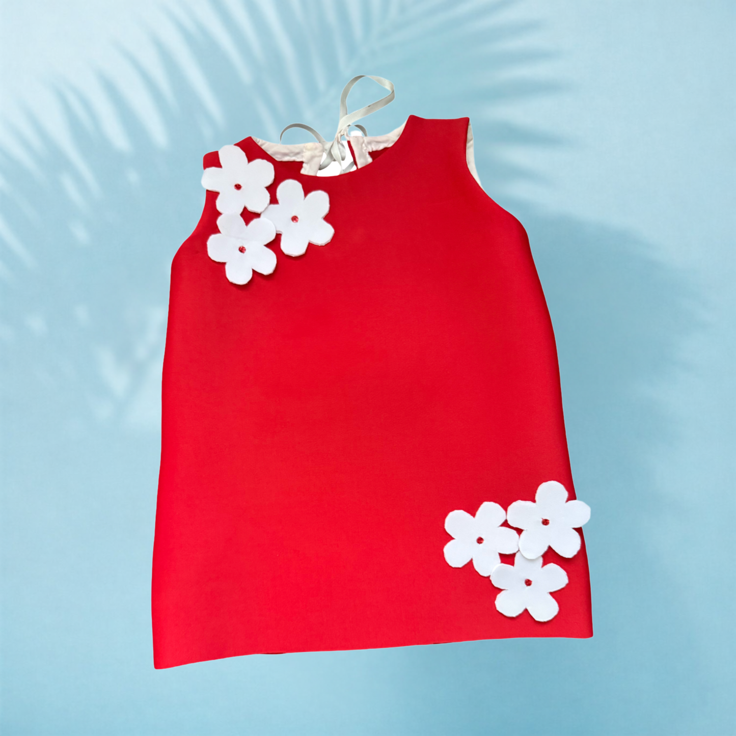 Floral Appliqué Shift Dress – Classic Red