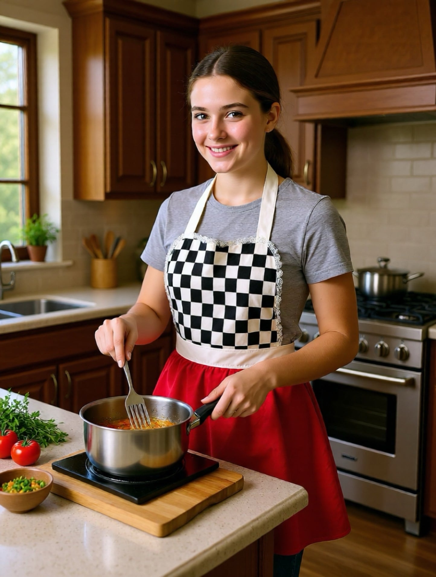 The Classic Checkerboard Heart Apron — Elegance Meets Everyday Joy