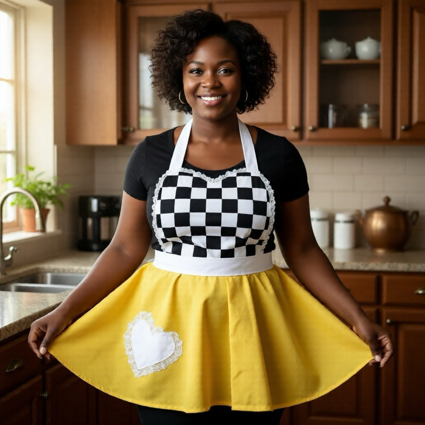 The Classic Checkerboard Heart Apron — Elegance Meets Everyday Joy